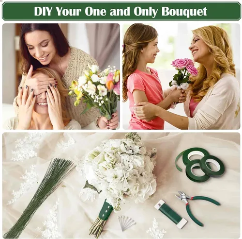 Vista 8 de PAXCOO Kit de arreglos florales con cinta verde y alambre, pasador de flor de Boutonniere, cortador de alambre para suministros de fabricación