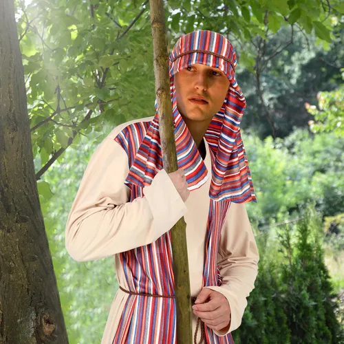 Vista 6 de Jenaai 4 piezas de disfraz de Jesús adulto para hombres de Navidad, vestido de Jesús, diadema de cinturón para Halloween, Navidad, Pascua, Jesús