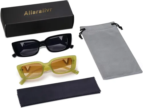 Vista 35 de Allarallvr Lentes de sol rectangulares para mujer, estilo retro de los años 90, Y2K, clásicos, vintage, cuadrados, AR82037