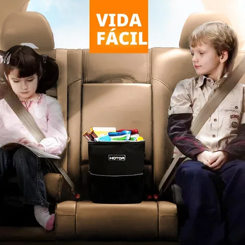 Vista 8 de HOTOR - Organizador de auto con tapa y bolsillos de almacenamiento, 100 % a prueba de fugas, resistente al agua, cubo de basura para autos Negro