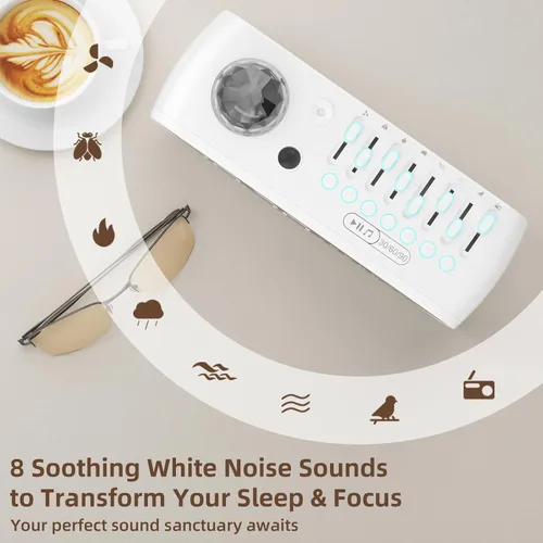 Vista 3 de Reloj despertador digital con máquina de sonido de ruido blanco para dormitorio, mesita de noche, reloj con temporizador de 30/60/90 minutos