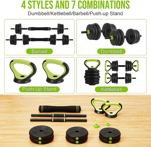 Vista 4 de Mancuernas ajustables, juego de pesas libres de 44/66/88 libras con conector, juego de mancuernas de peso 4 en 1 utilizado como kettlebells, barra