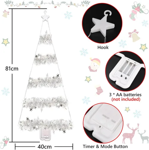 Vista 7 de Toodour Luces de Navidad para interiores, luces LED de Navidad de 2.65 pies, luz multicolor para colgar en la ventana, funciona