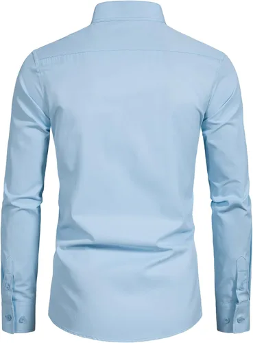 Vista 2 de VANCOOG Camisas de vestir de manga larga con cuello de banda para hombre (cuello mandarina)