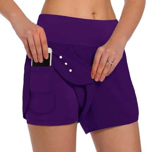Vista 17 de Ksmien - Pantalones cortos de correr 2 en 1 para mujer, ligeros, para entrenamiento, gimnasio, yoga, forro con bolsillos para teléfono