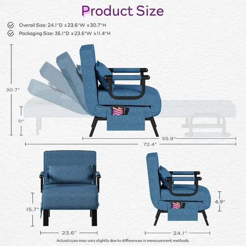 Vista 9 de TYBOATLE Silla de dormir, sillas plegables para adultos (azul celeste)