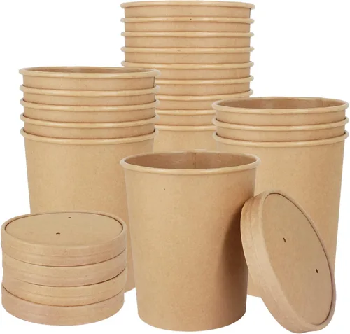 Vista 15 de Vasos de papel para helado con tapas de papel, tazas de papel para sopa caliente/fría con tapas (blanco) (40, 8 onzas)