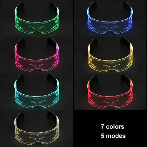 Vista 2 de KASSAE Gafas LED iluminadas con visera LED con 7 colores y 5 modos, gafas Cyberpunk luminosas para cosplay, Halloween, bar, club, fiesta, concierto