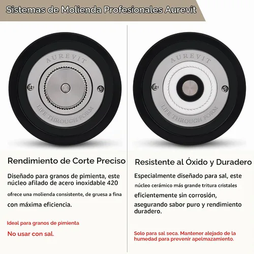 Vista 2 de Juego de molinillo de sal y pimienta manual, molinillo de sal y pimienta con núcleo de cerámica/acero inoxidable, grosor ajustable externo