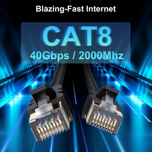 Vista 2 de J&D Cable Ethernet Cat 8, alta velocidad de 40 Gbps 2000 Mhz 26AWG con conector RJ45 chapado en oro, cable de red S/FTP compatible con PC, PS5