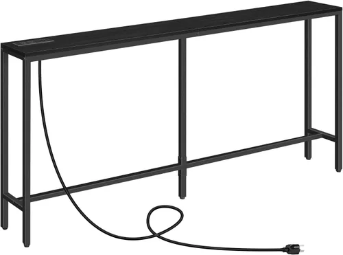 Vista 10 de MAHANCRIS Mesa consola de 70.9 pulgadas con toma de corriente, mesa de sofá estrecha, mesa de entrada industrial con puertos USB, detrás del sofá