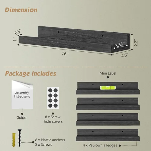 Vista 2 de Forbena Estante de repisa negra para fotos, estantes flotantes con borde para pared, estantes de pared pequeños para baño, dormitorio, cocina