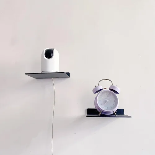 Vista 2 de Pequeño estante flotante – 0.118 in de grosor, 6.5 pulgadas, estante de pared de metal, estantes flotantes de metal para eco, cámaras, altavoz