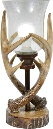 Vista 3 de Black Forest Decor Lámpara de elevación con asta de venado de cabaña - Lámpara rústica de cabaña con globo de vidrio sembrado