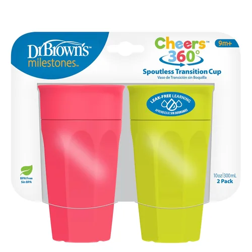 Vista 11 de Dr. Brown's Milestones Cheers 360 - Vaso de transición sin boquilla, apto para viajes y sin fugas, para bebés y niños pequeños, animales rosados +