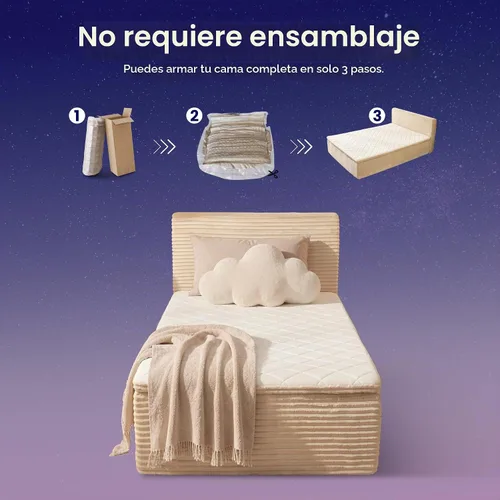 Vista 5 de Base de cama individual sin hueso con colchón, colchón de espuma viscoelástica de 16 pulgadas con plataforma tapizada de tela de felpa, no requiere