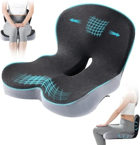 Vista 7 de Cojín de asiento de automóvil, almohada de apoyo lumbar para silla de oficina, almohadilla de espuma viscoelástica de malla transpirable 3D, cojín