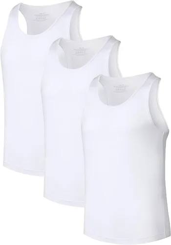 Vista 17 de COLORFULLEAF Camisetas sin mangas de rayón de bambú para hombre, camisetas sin mangas elásticas con cuello redondo (1 o 3)