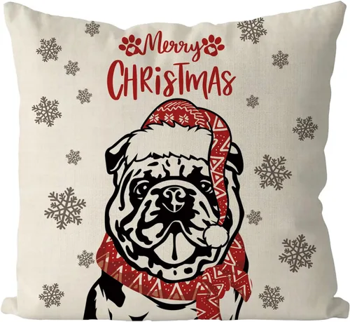 Vista 9 de GAGEC Fundas de almohada de Navidad de 18 x 18 pulgadas, fundas de almohada de perro Boston Terrier, fundas de almohada de invierno para Navidad