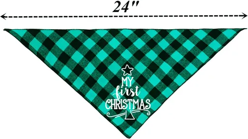 Vista 2 de First Christmas Dog Bandana,Buffalo Plaid Dog Scarf for Small Medium Large Dogs