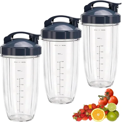 Vista 8 de [Actualización] Paquete de 2 vasos de licuadora de repuesto de 32 onzas con tapa abatible compatible con licuadora NutriBullet 600 W/900 W