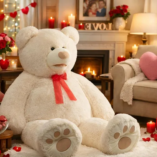 Vista 2 de HollyHOME Oso de peluche gigante de 5 pies con huellas grandes, regalo de San Valentín, 5 pies, color beige