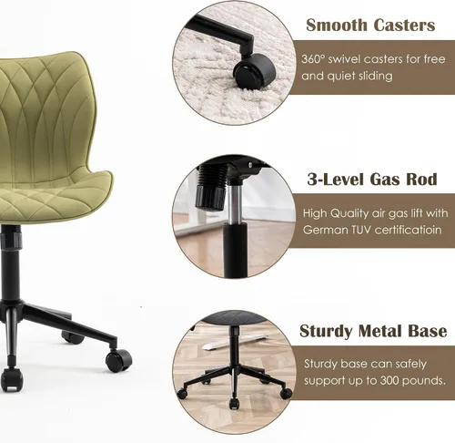 Vista 6 de YOUNUOKE - Silla de escritorio sin brazos con ruedas, sillas de oficina en casa, color verde aguacate PU Leather Comfy Task Chair with Wheels