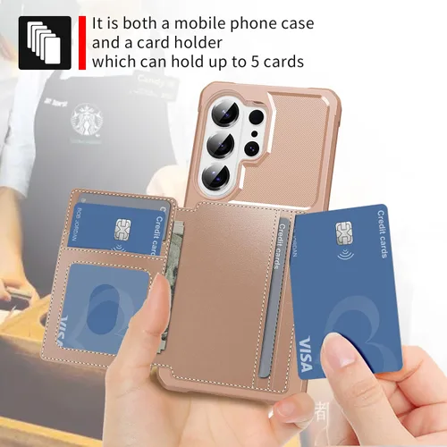 Vista 119 de Funda para Samsung Galaxy S21 Ultra con tarjetero, compatible con soporte magnético para automóvil, resistente a los golpes, resistente, suave, TPU