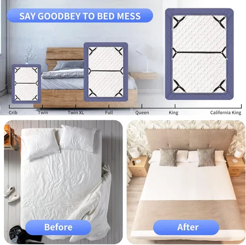 Vista 2 de Luyena - Correas para sábanas de cama, 4 + 1 soporte de clips para sábana bajera, clip triangular mejorado para esquina, correa elástica ajustable