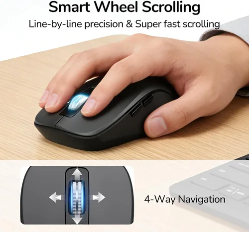 Vista 4 de Combo de teclado y mouse inalámbricos, teclas de interruptor de tijera, receptor USB 2-en-1 y dos Bluetooth, diseño silencioso multidispositivo