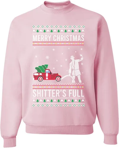 Vista 39 de Wild Bobby Sudadera con gráfico de cuello redondo con texto en inglés "Merry Christmas Shitter's Full Funny Ugly Christmas" Negro (black Hoodie)