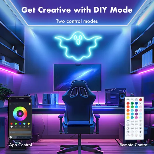 Vista 6 de Tira de luces LED para dormitorio, 2025 doble fila de 30.5 m, 960 LEDs RGB, tiras de luces sincronizadas con música, cambio de color, control remoto