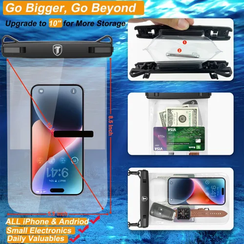 Vista 2 de Funda impermeable extragrande para Samsung Galaxy S25 Ultra S24 Plus S23 Note 20 A36 A35 A16 A15 iPhone 16E 16 Pro Max [hasta 10 pulgadas]
