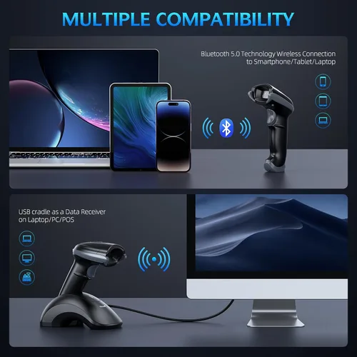 Vista 4 de TEEMI TMSL-55CR Bluetooth 1D/2D escáner de código de barras con base USB Intercambio de batería sin herramientas, BT 5.0, rango de 328 pies, iOS