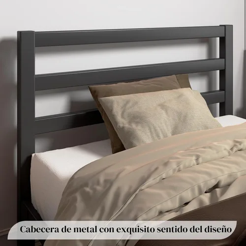 Vista 6 de LoVinson Marco de cama de metal tamaño individual con cabecero, listones de metal, color negro Sturdy Platform Bed Frame for Kids, Easy Assembly