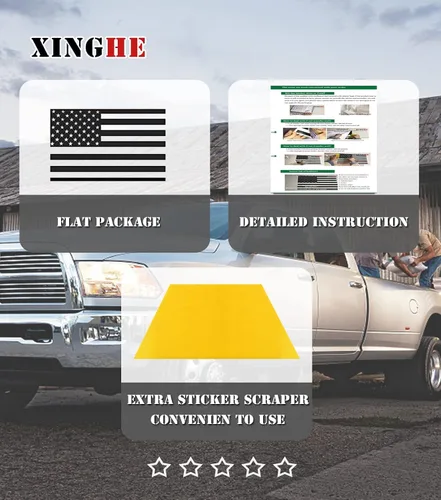 Vista 6 de Xinghe Calcomanías de bandera estadounidense para ventana trasera lateral, color negro mate para camioneta