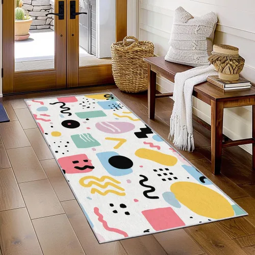 Vista 10 de Memphis Runner Rug 2x4 Small - Hallway Runner Rug Retro 80s Funky Geometric Fashion Pattern, Non Slip, Washable, Memphis Home Decor Carpet for