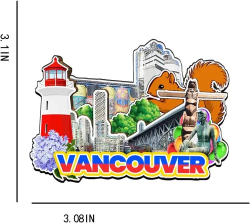 Vista 3 de Vancouver Canadá imán de nevera de madera 3D monumentos de viaje coleccionables recuerdos decoración hecha a mano -2159