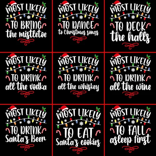 Vista 4 de Most Likely To Christmas Shirts For Family 50 Quotes Family Matching Christmas Shirts Funny Christmas T-Shirts Custom Text Personalized Tees for