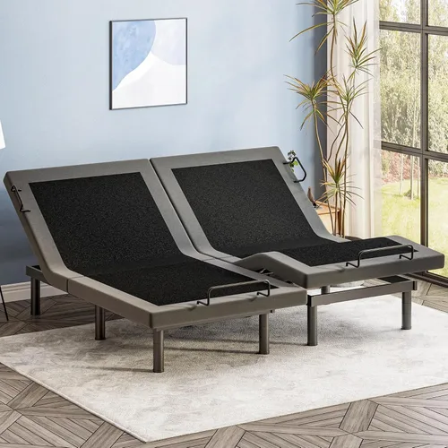 Vista 10 de Base de cama ajustable individual XL con masaje, base de cama eléctrica con patas ajustables, puertos USB, control remoto inalámbrico, gravedad cero