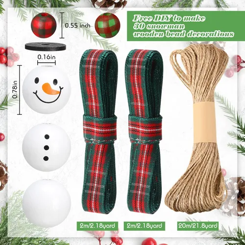 Vista 2 de Yulejo 180 Piezas Cuentas de Madera de Muñeco de Nieve de Navidad Manualidades de Navidad para Adultos Cuadros de Búfalo de Invierno Cuentas
