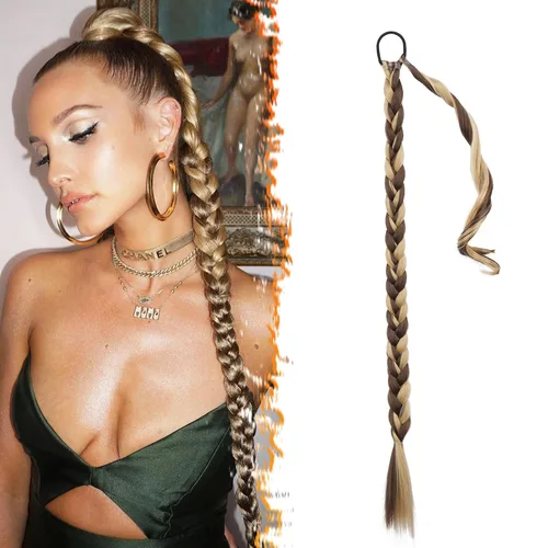 Vista 24 de Barsdar Extensión de 26 Pulgadas de Cola de Caballo Trenzada Larga con Banda Elástica - Extensiones de Cabello en Cola de Caballo Recta y Elegante