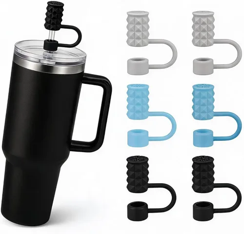 Vista 7 de BTYHAOS Cubiertas de pajilla, a prueba de polvo, para vaso Stanley 30 de 40 onzas Tapón reutilizable de silicona de grado alimenticio