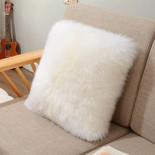 Vista 10 de LLB Fundas de almohada de lana de oveja auténticas para sofá, fundas de almohada decorativas y esponjosas cuadradas, fundas de almohada de 18x18