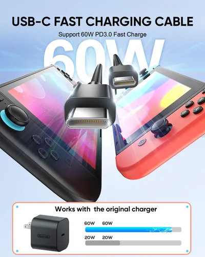 Vista 5 de (9.8FT) Switch 2 Charging Cable - for Nintendo Switch 2 AC Power Adapter, 60W Switch 2 Charger Power Cord Extra Long , Support 4K TV Dock Mode