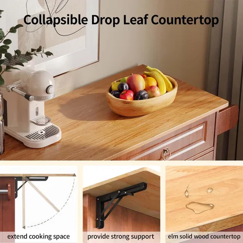 Vista 3 de Aiho Carrito de isla de cocina con almacenamiento, carritos móviles de 52 pulgadas con mesa de cocina rodante con toallero, estante de especias