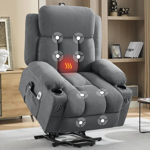 Vista 6 de Silla reclinable de gran tamaño con masaje y calor para ancianos, silla reclinable extra ancha con bolsillo lateral, silla elevadora eléctrica con 2