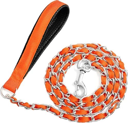 Vista 8 de Correa de Cadena para Perro a Prueba de Mordeduras, Correa de Cadena de Metal y Cuerda de Nylon para Perro con Mango Acolchado, Correas Resistentes