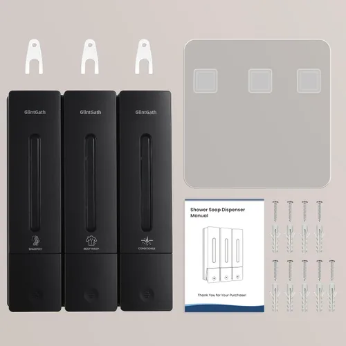 Vista 8 de Dispensador de champú y acondicionador, dispensador de jabón de ducha, dispensador de 3 cámaras, sin taladro, dispensador de champú para pared