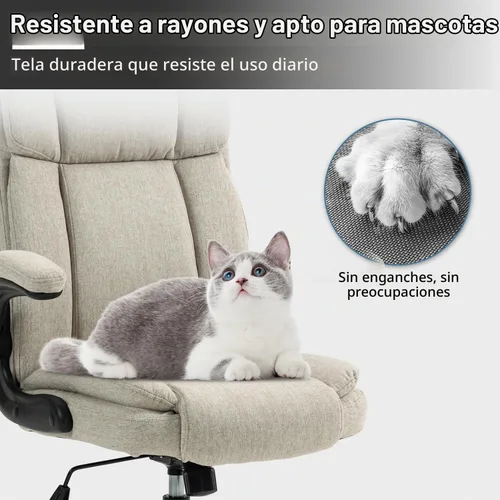 Vista 8 de Silla ejecutiva ergonómica con respaldo alto de tela, brazos Beige